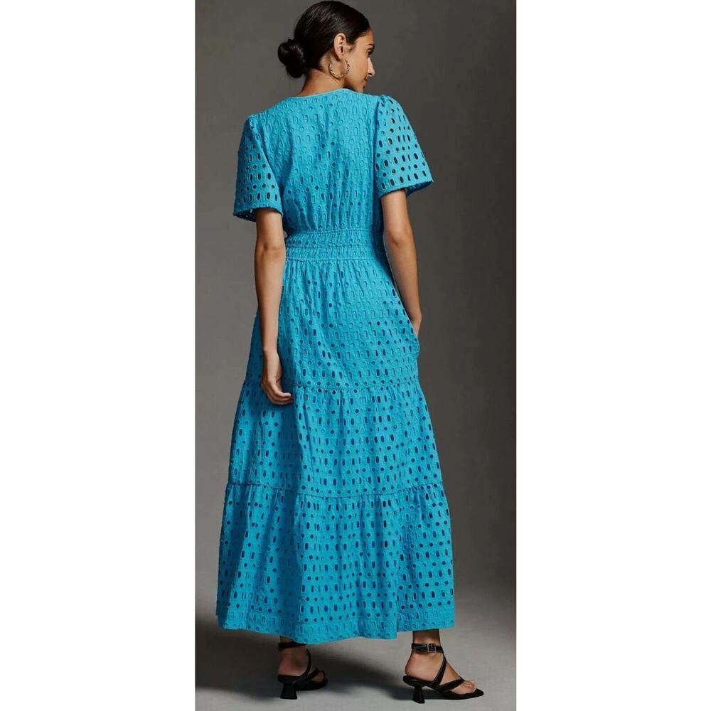 Anthropologie Blue Somerset Eyelet Edition V-Neck Tiered Maxi Dress Size XS NWT - Picture 4 of 9